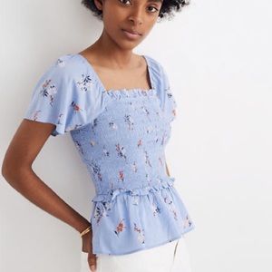 Madewell Smocked Flutter-Sleeve Top Aloha Floral
